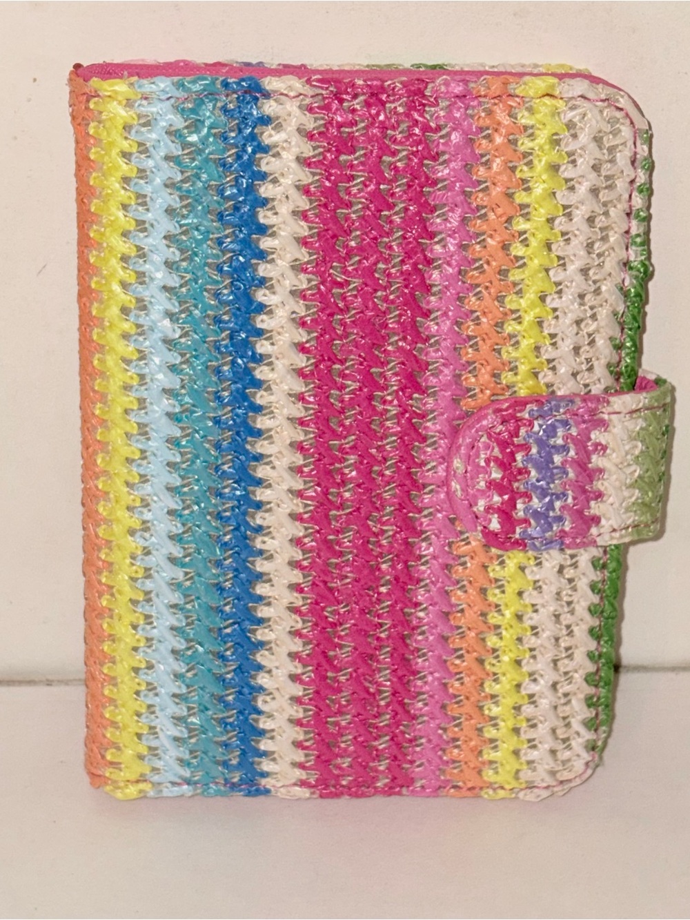 Woven Rainbow Colored Raffia Travel Passport ID Card Holder Organizer Wallet